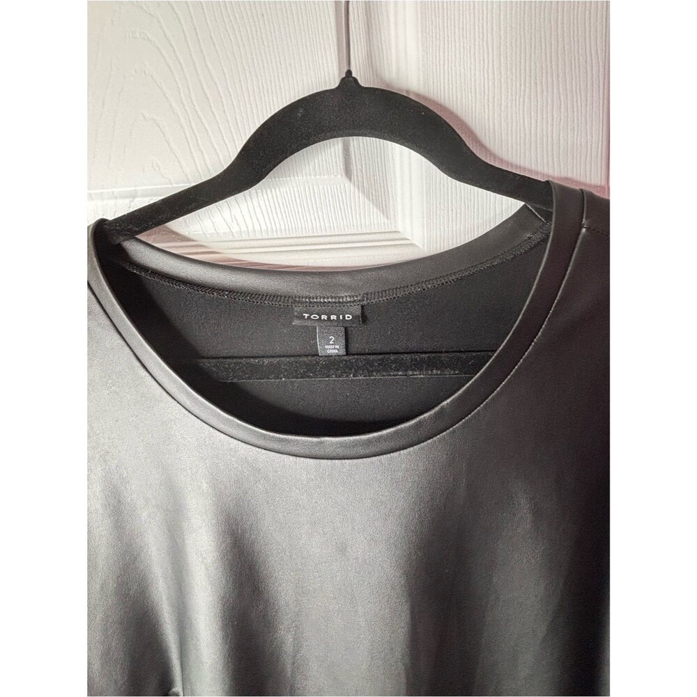 torrid Black Faux Leather Short Sleeve Crewneck Top